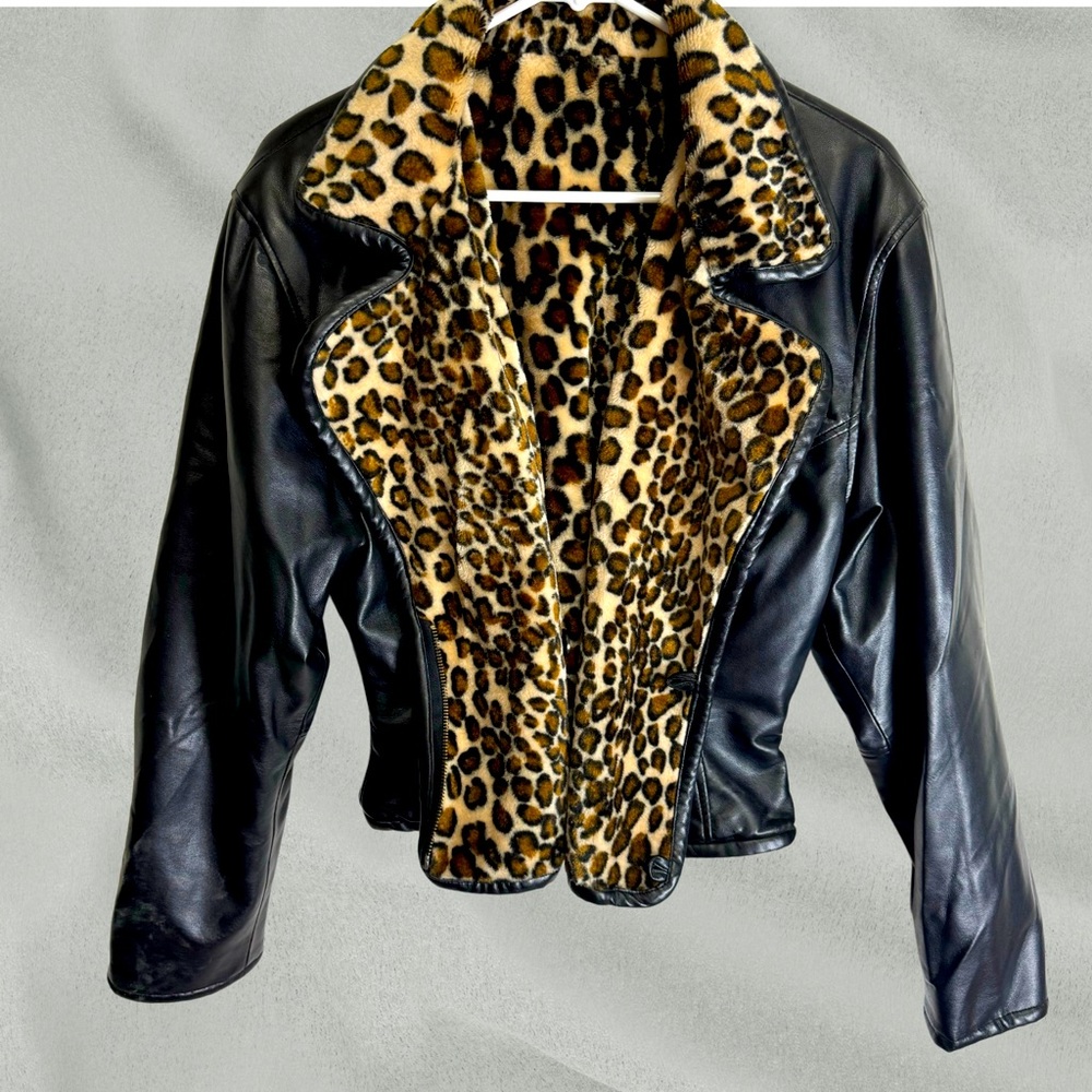 Vintage Jaguar Print Leather faux Jacket